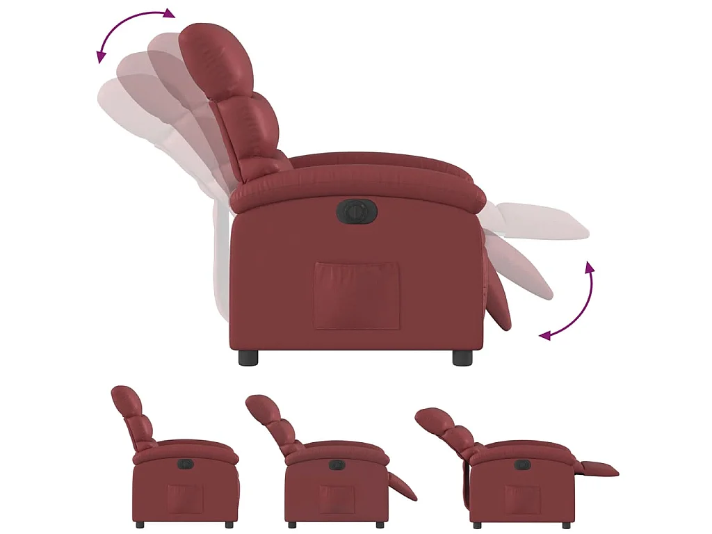 Elektryczny fotel relaksacyjny Bordowy z funkcją automatycznego pochylenia