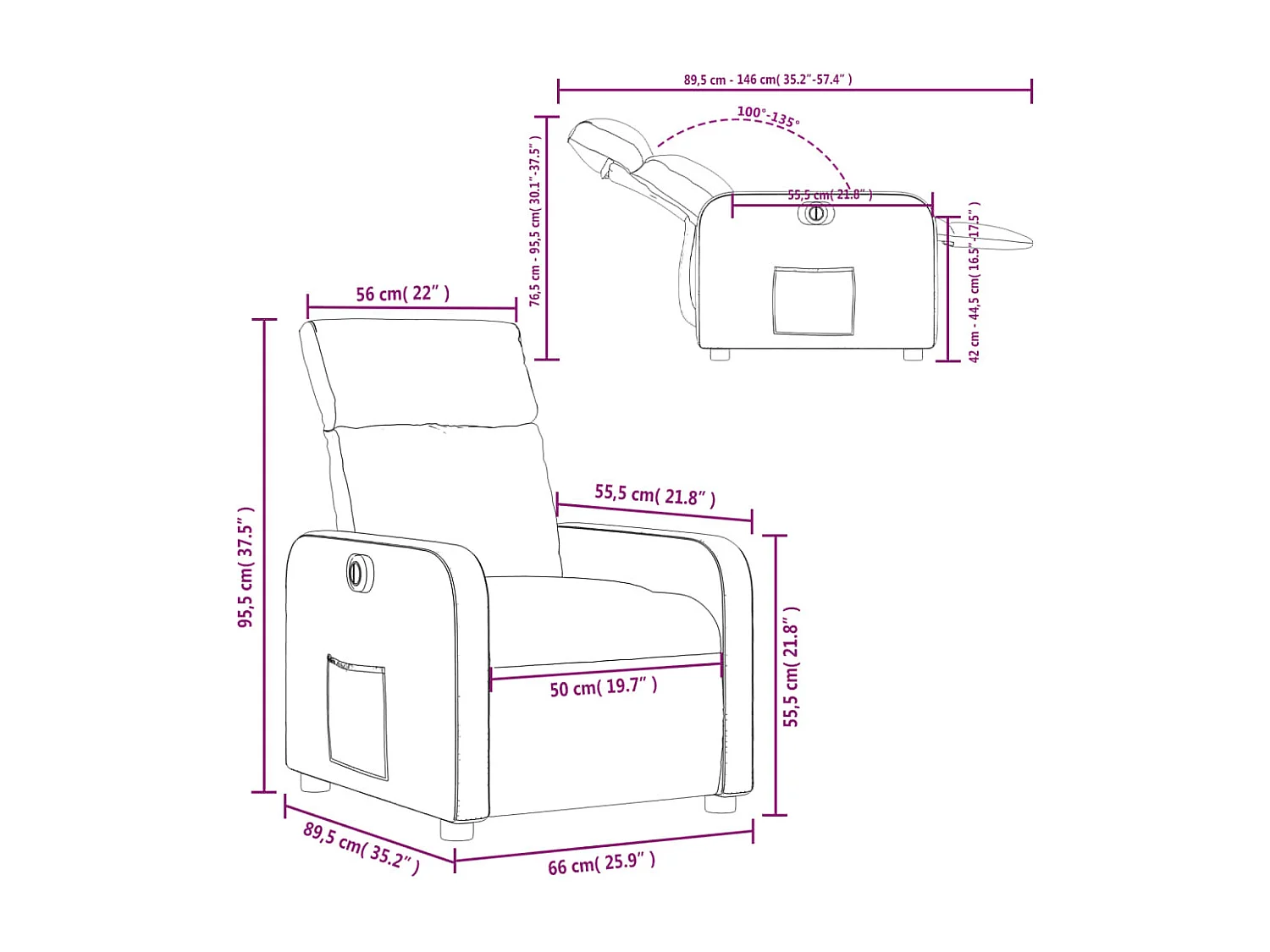 Fauteuil inclinable électrique Crème Tissu