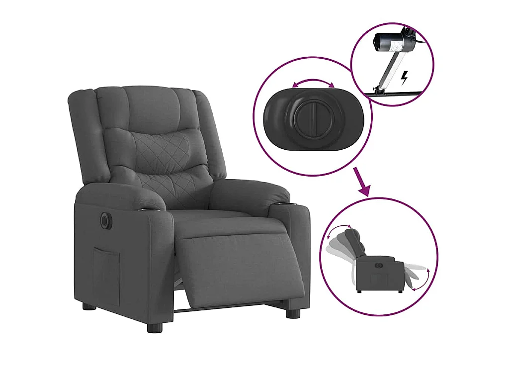 Sillón reclinable eléctrico de tela gris oscuro