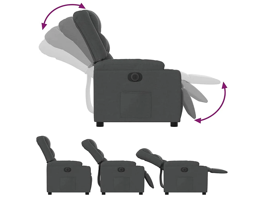 Sillón reclinable eléctrico de tela gris oscuro