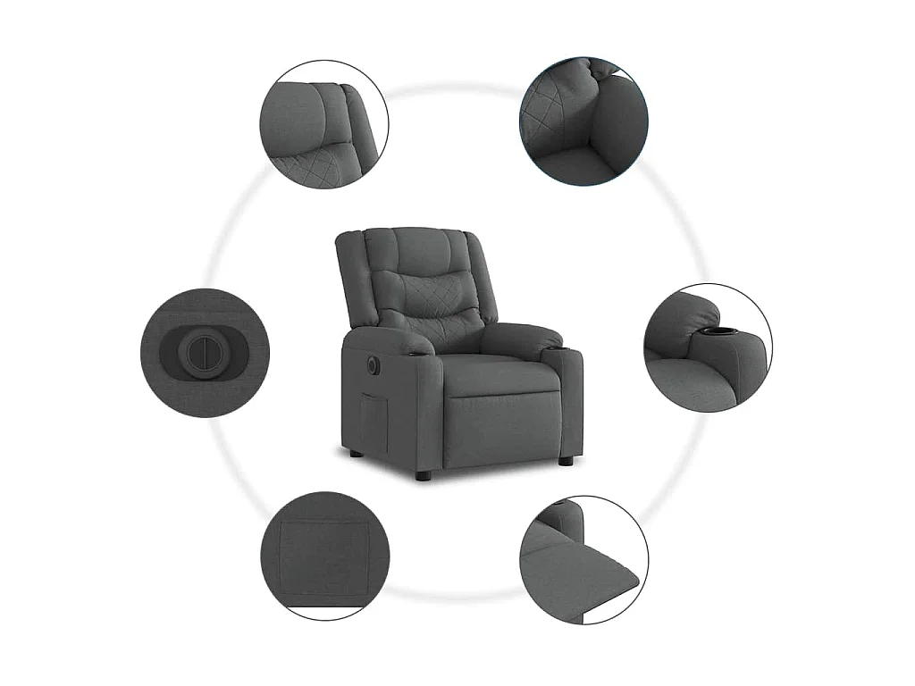 Sillón reclinable eléctrico de tela gris oscuro
