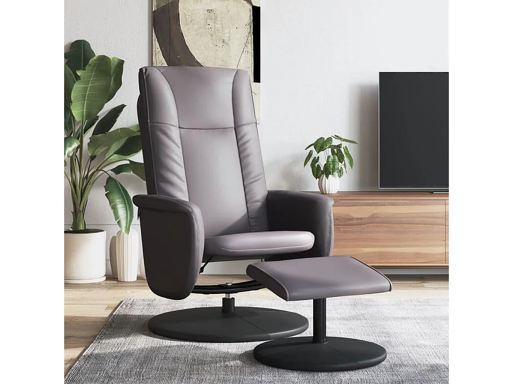 Relaxsessel mit Fußhocker Grau Kunstleder