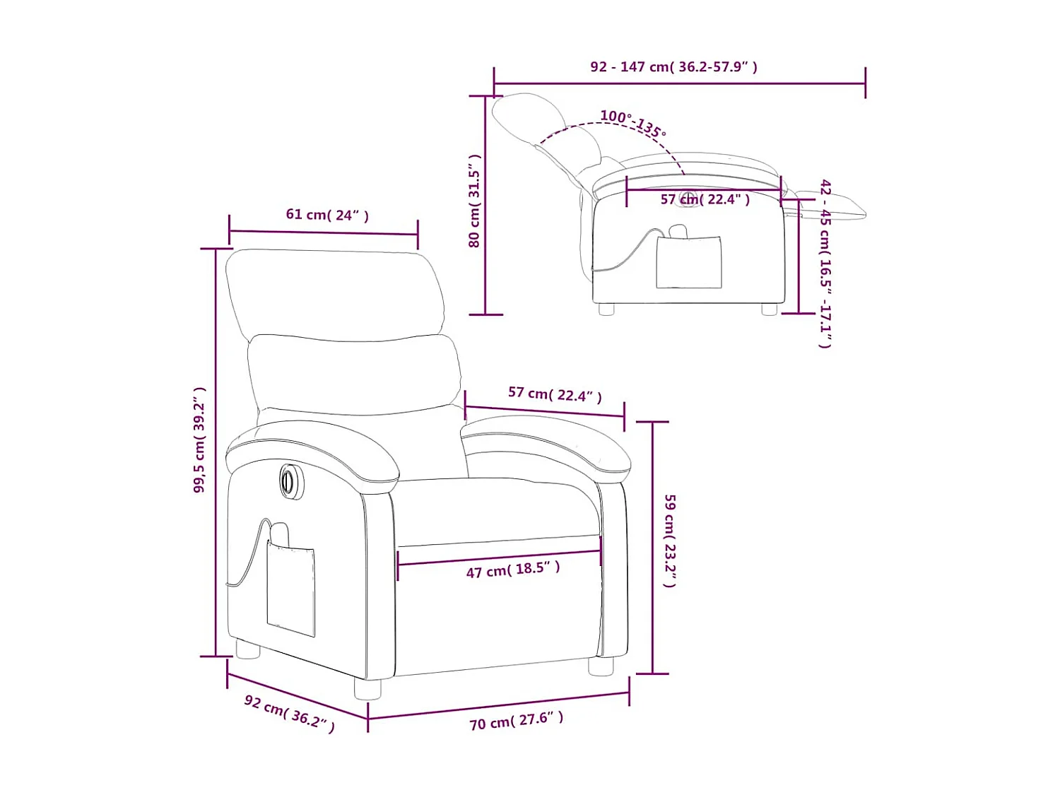 Poltrona Massaggiante Reclinabile Elettrica Tortora in Tessuto