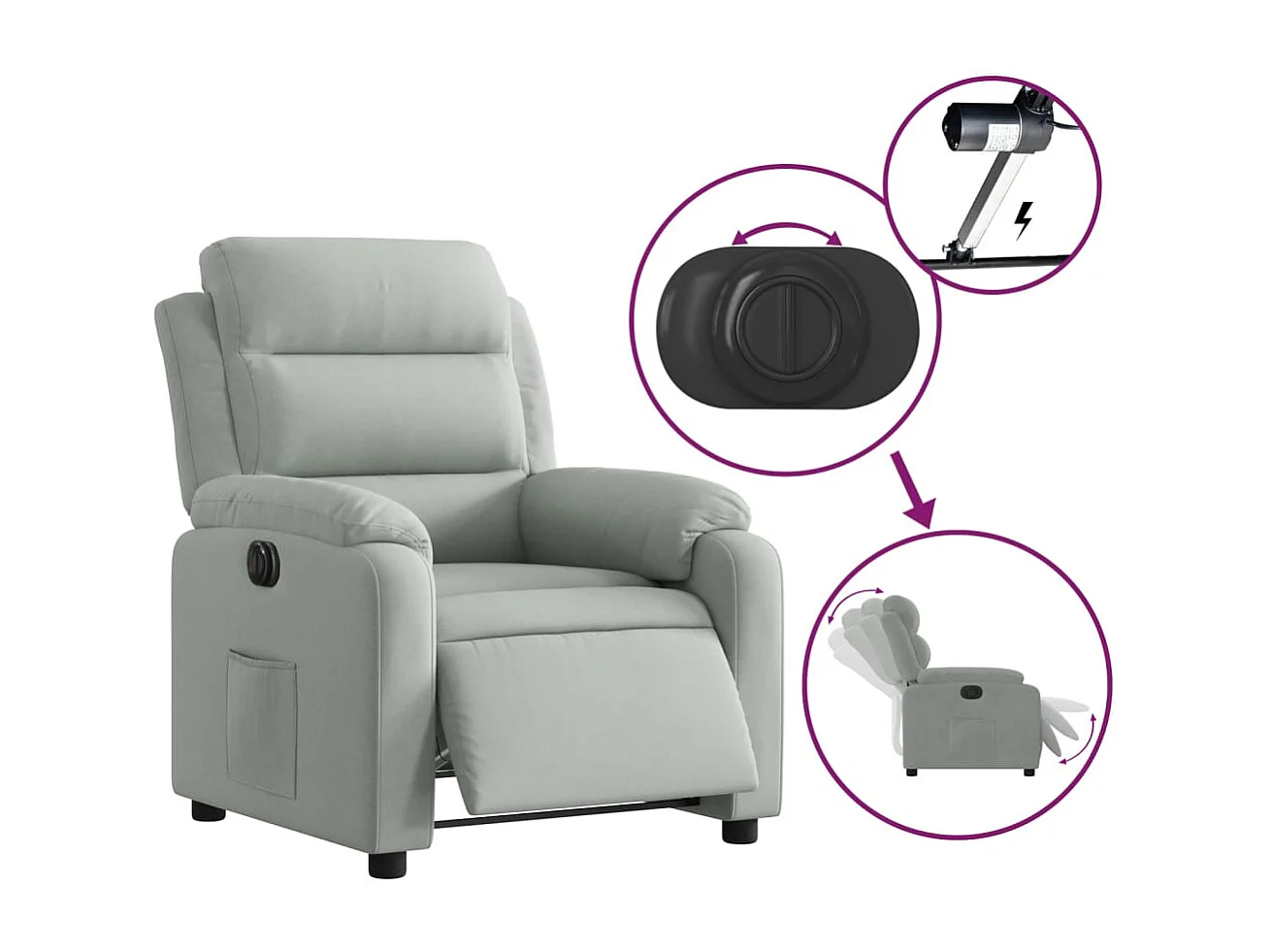 Fauteuil inclinable électrique gris clair velours
