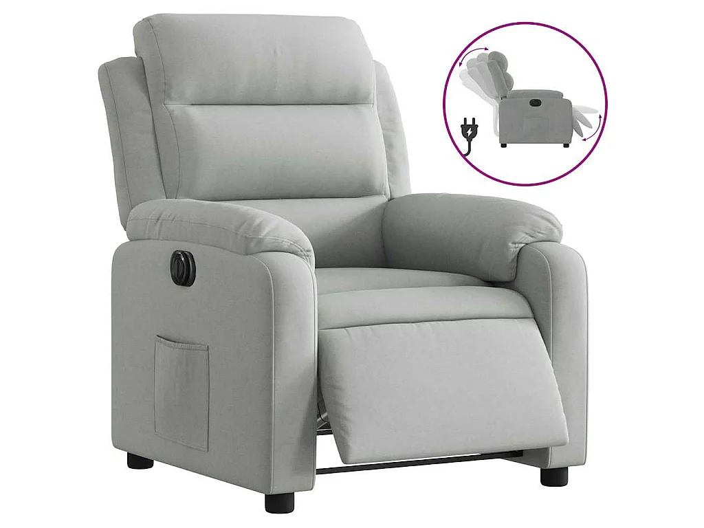 Poltrona Elettrica Reclinabile Grigio Chiaro in Vera Pelle