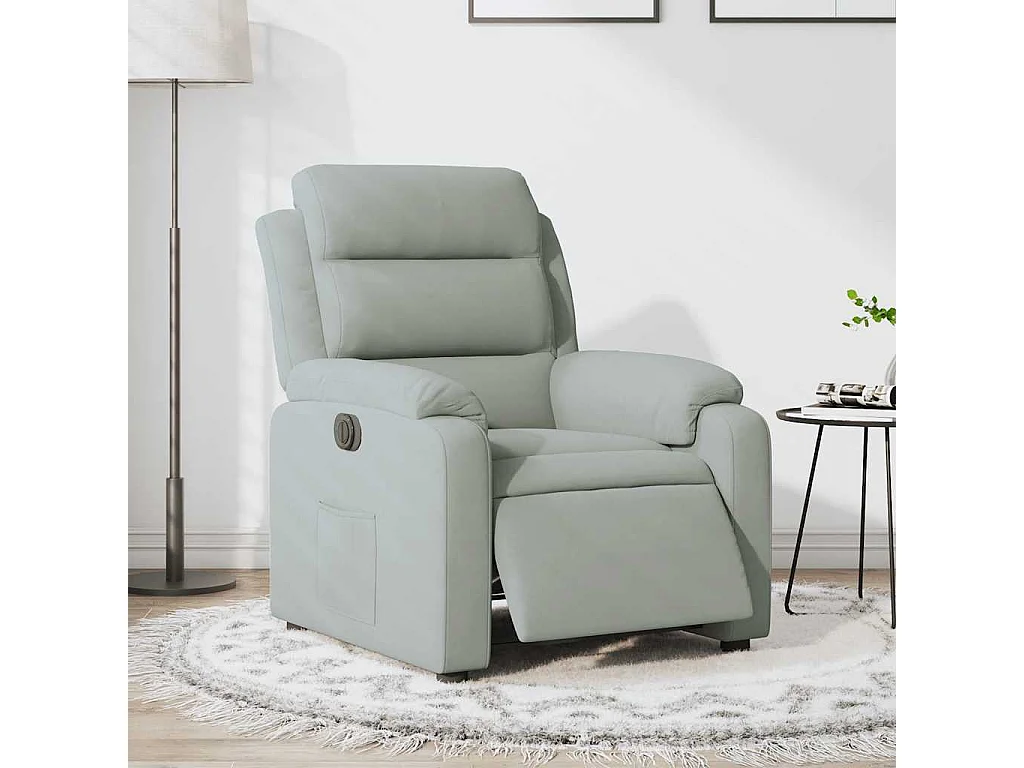 Poltrona Elettrica Reclinabile Grigio Chiaro in Vera Pelle