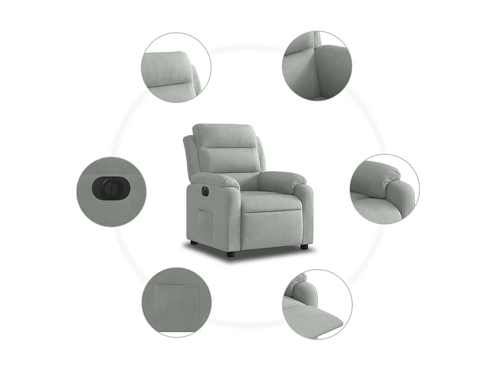 Poltrona Elettrica Reclinabile Grigio Chiaro in Vera Pelle