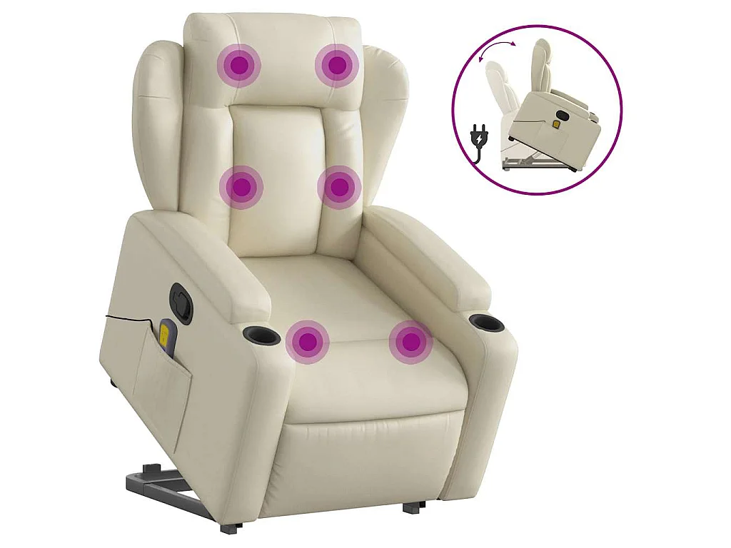 Massagesessel mit Aufstehhilfe Creme Kunstleder