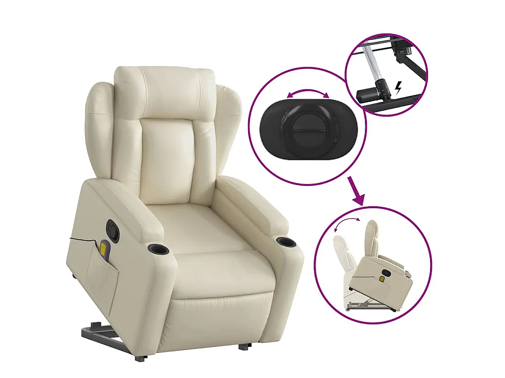 Massagesessel mit Aufstehhilfe Creme Kunstleder