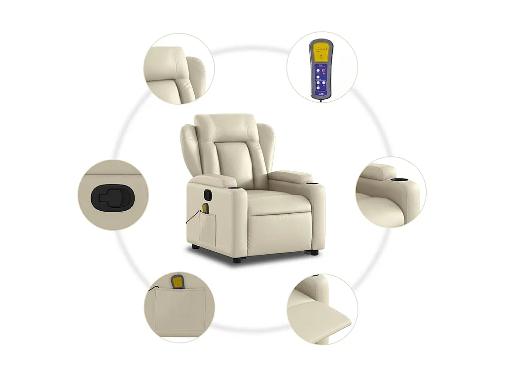 Massagesessel mit Aufstehhilfe Creme Kunstleder