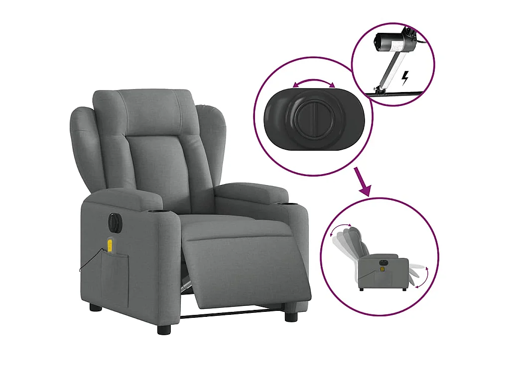 Fauteuil inclinable de massage électrique gris foncé tissu