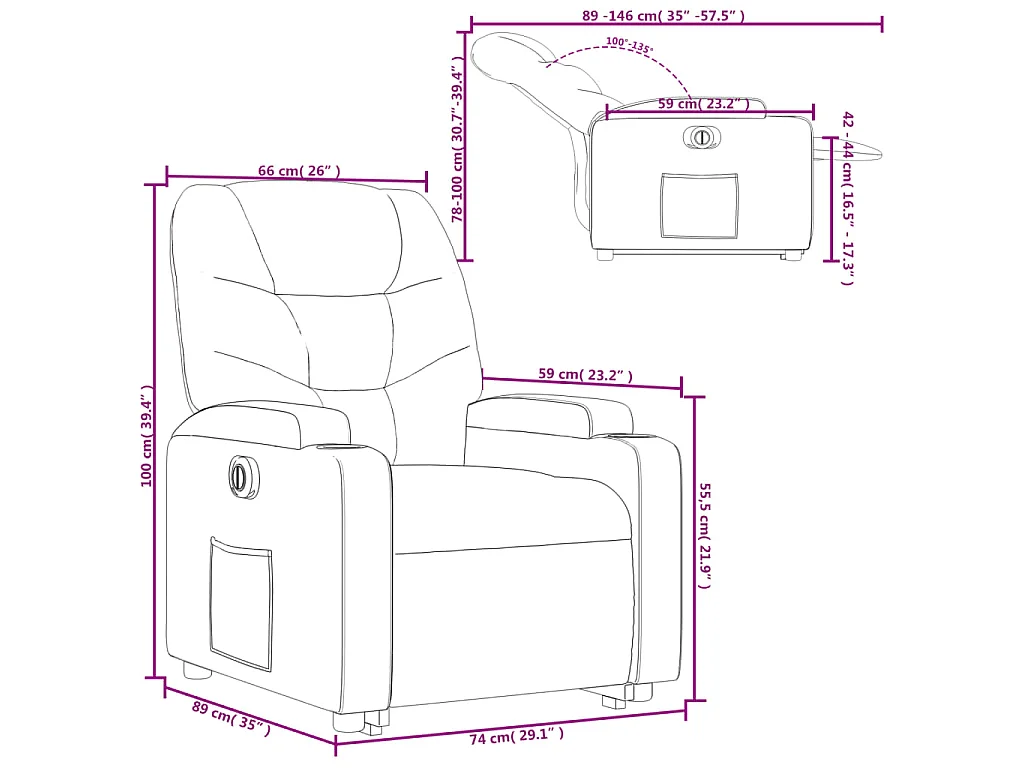 Fauteuil inclinable électrique rouge similicuir