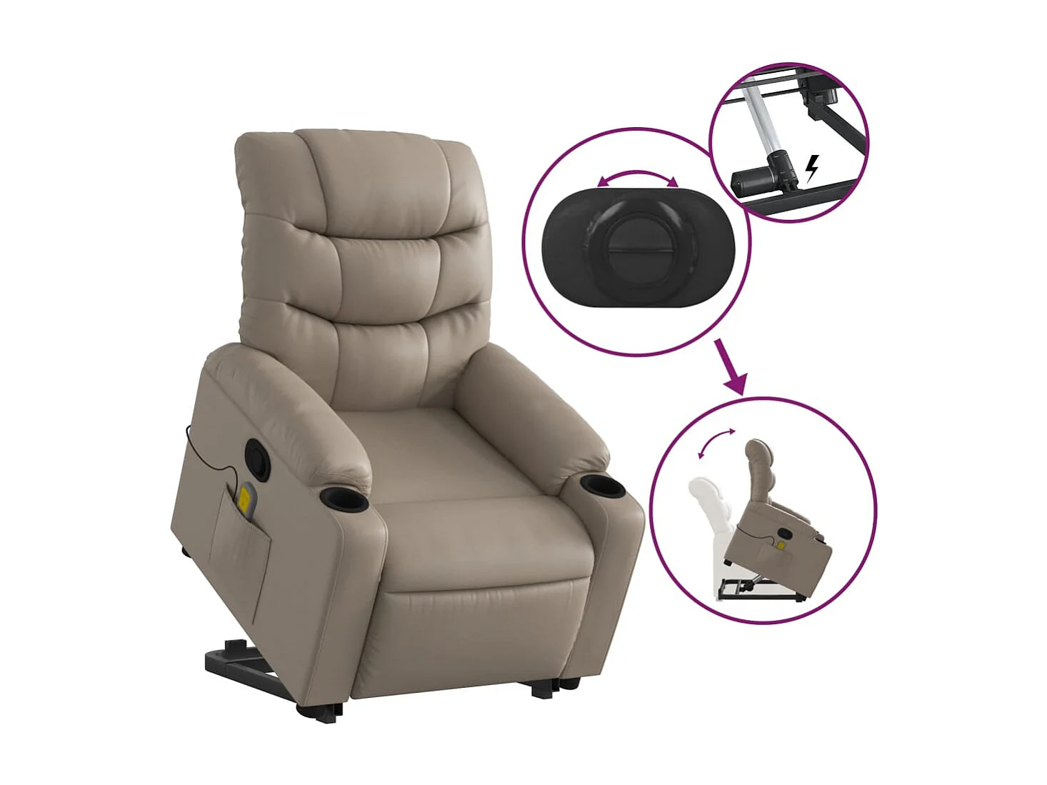 Massagesessel mit Aufstehhilfe Cappuccino-Braun Kunstleder
