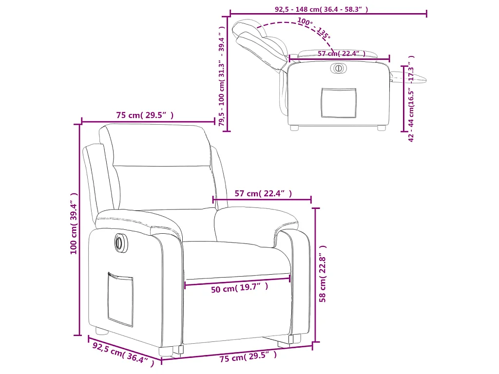 Fauteuil inclinable électrique crème tissu