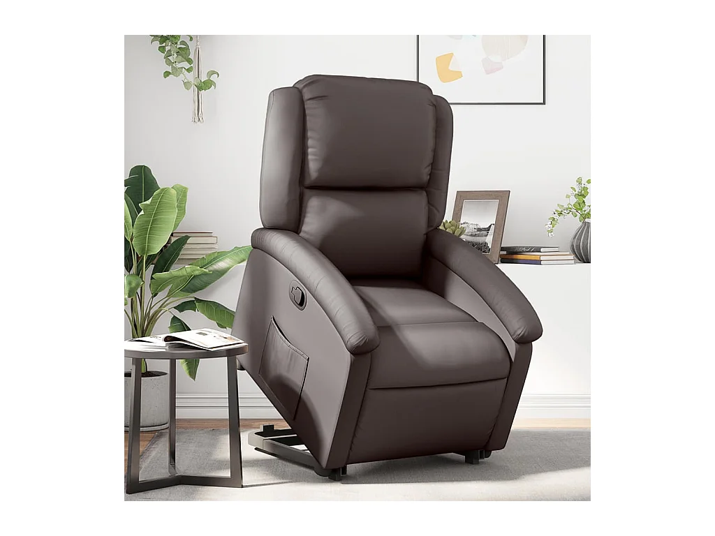 Fauteuil inclinable marron foncé cuir véritable
