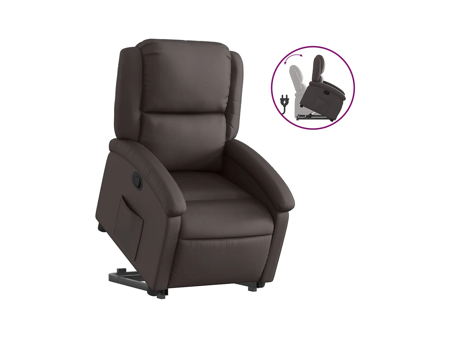 Fauteuil inclinable marron foncé cuir véritable