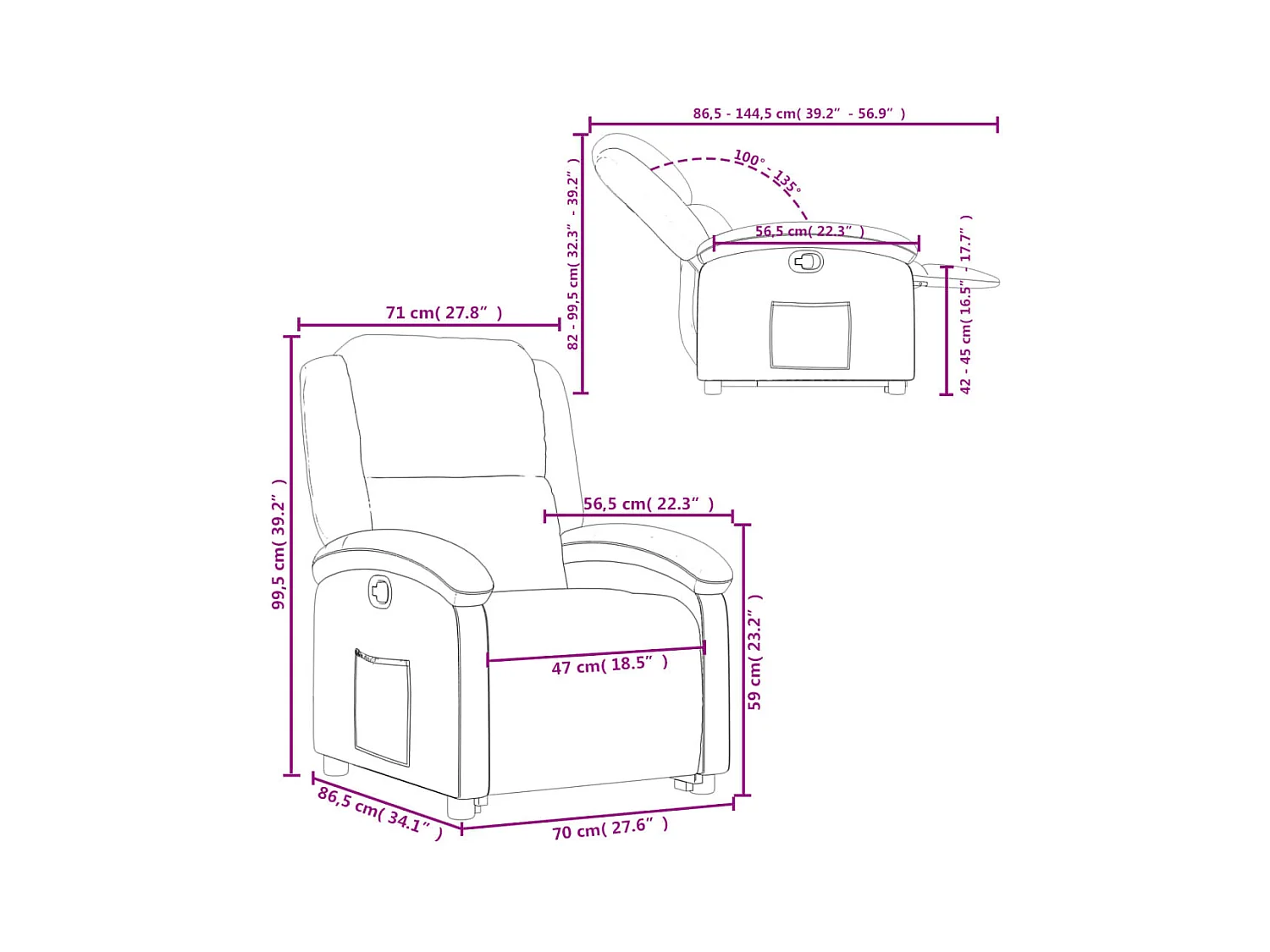 Fauteuil inclinable marron foncé cuir véritable