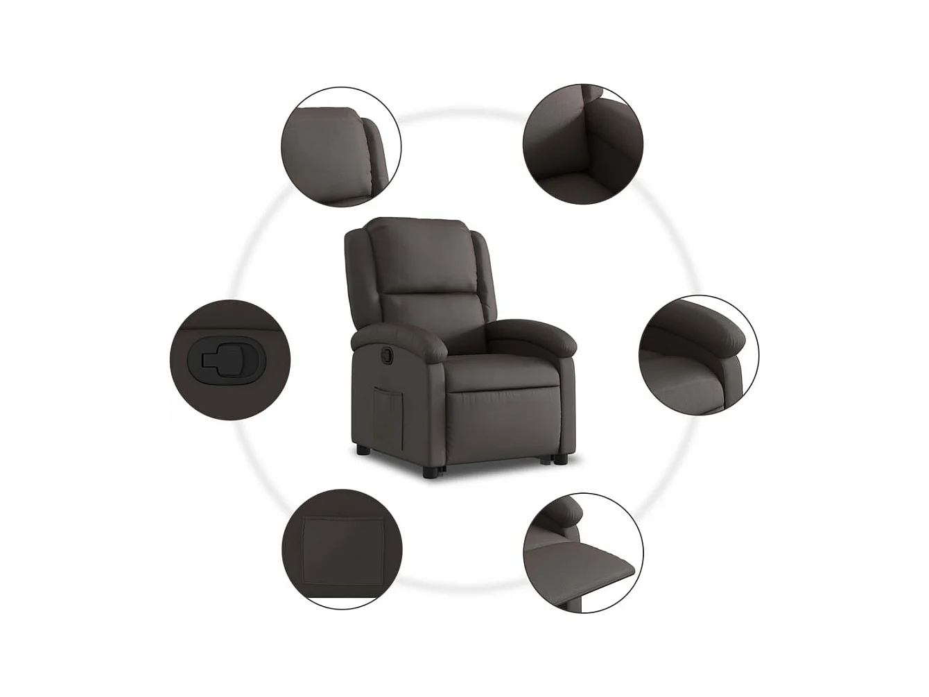 Fauteuil inclinable marron foncé cuir véritable