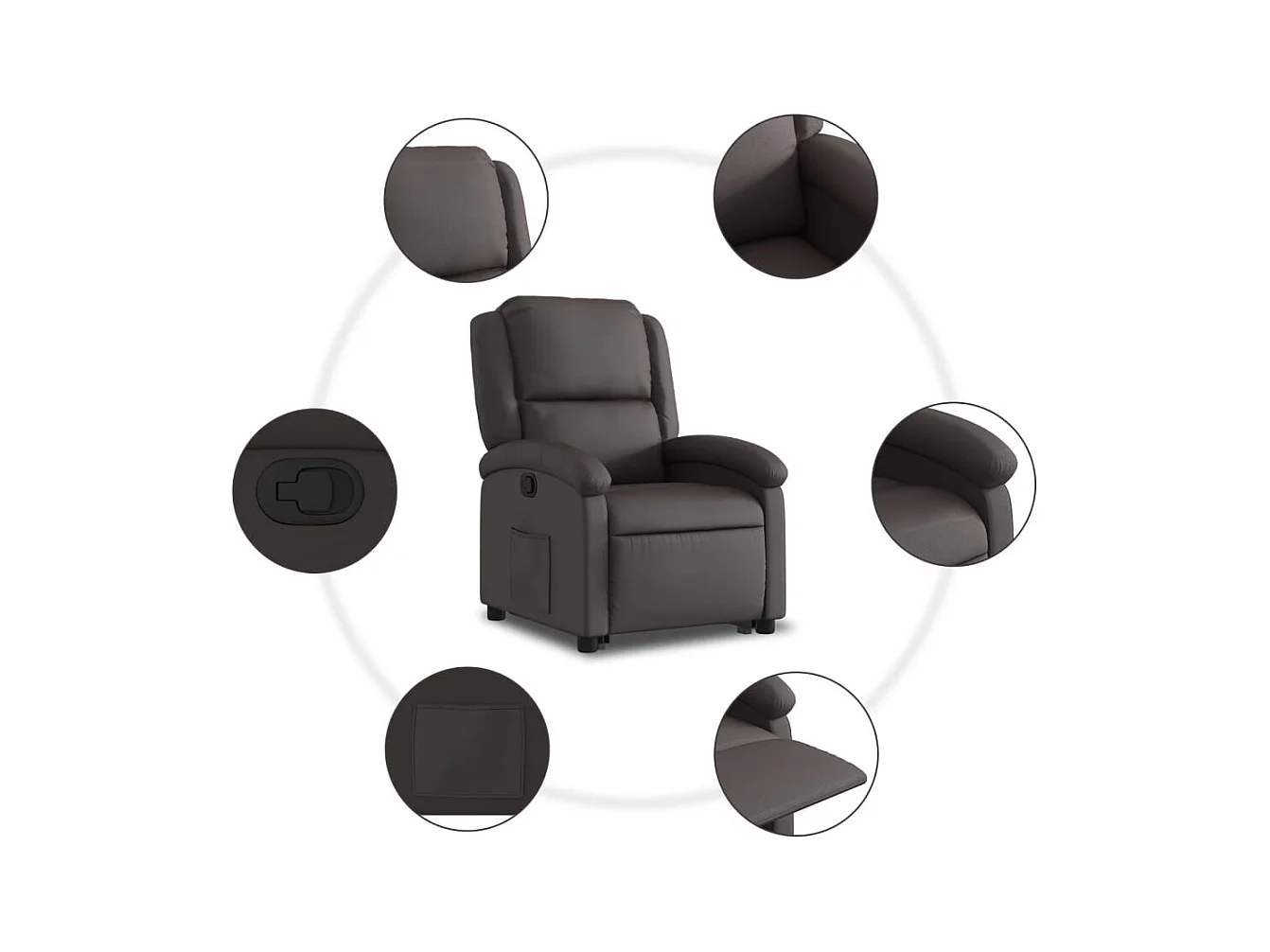 Fauteuil inclinable marron foncé cuir véritable