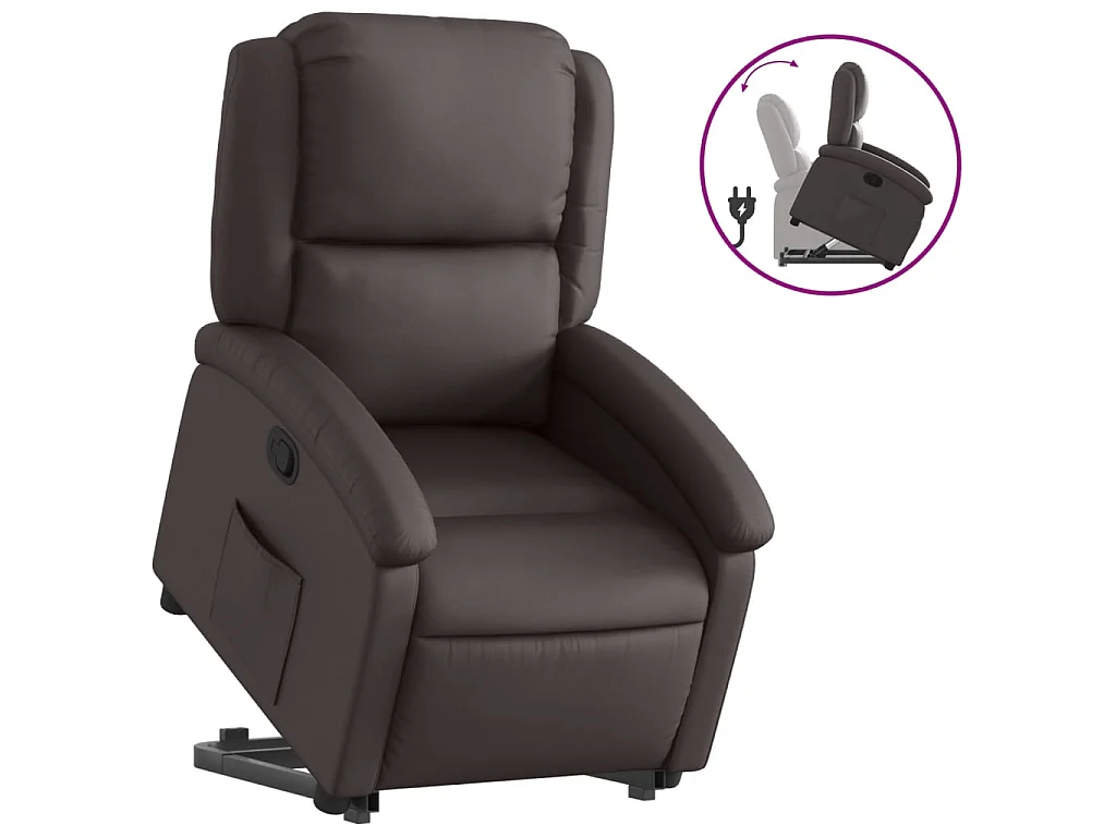 Fauteuil inclinable marron foncé cuir véritable