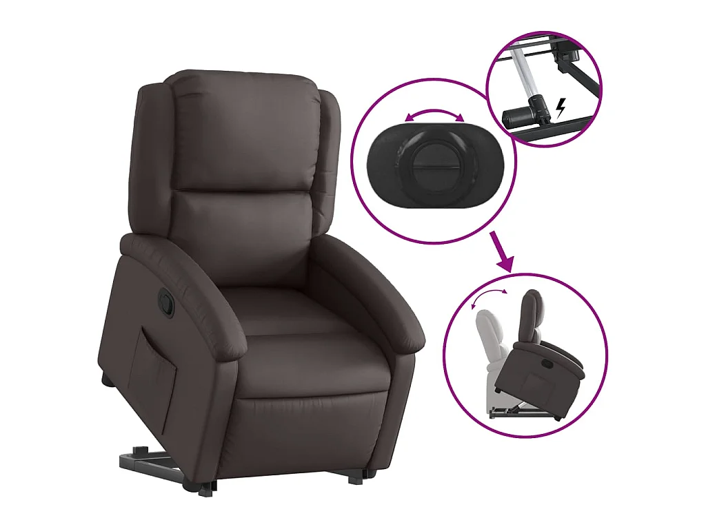 Fauteuil inclinable marron foncé cuir véritable