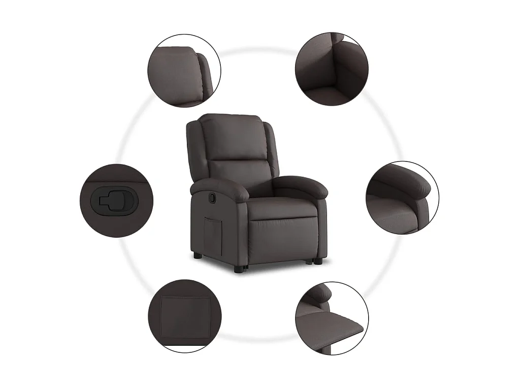 Fauteuil inclinable marron foncé cuir véritable
