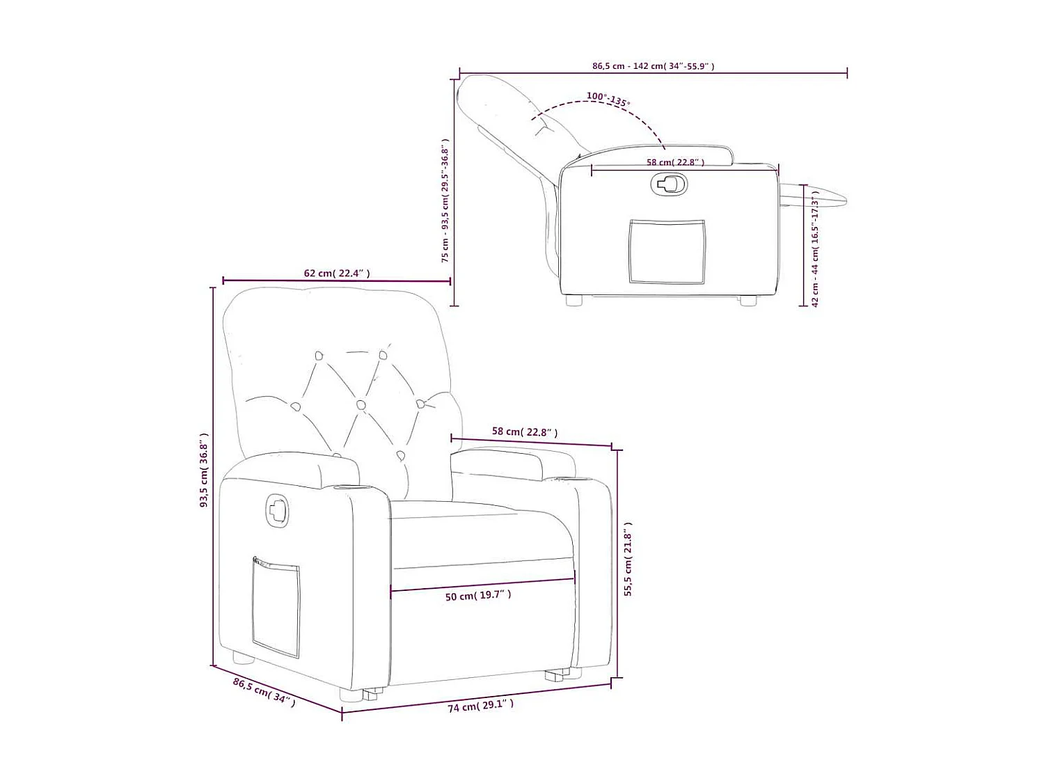 Fauteuil inclinable Gris clair Tissu