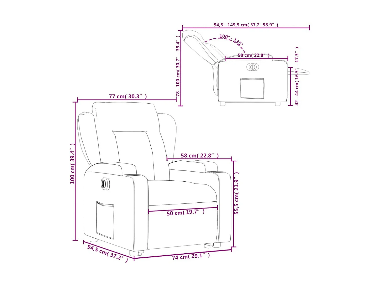 Fauteuil inclinable électrique rouge bordeaux similicuir