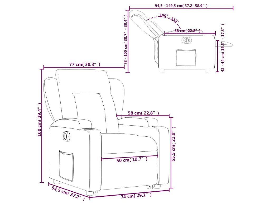 Fauteuil inclinable électrique rouge bordeaux similicuir
