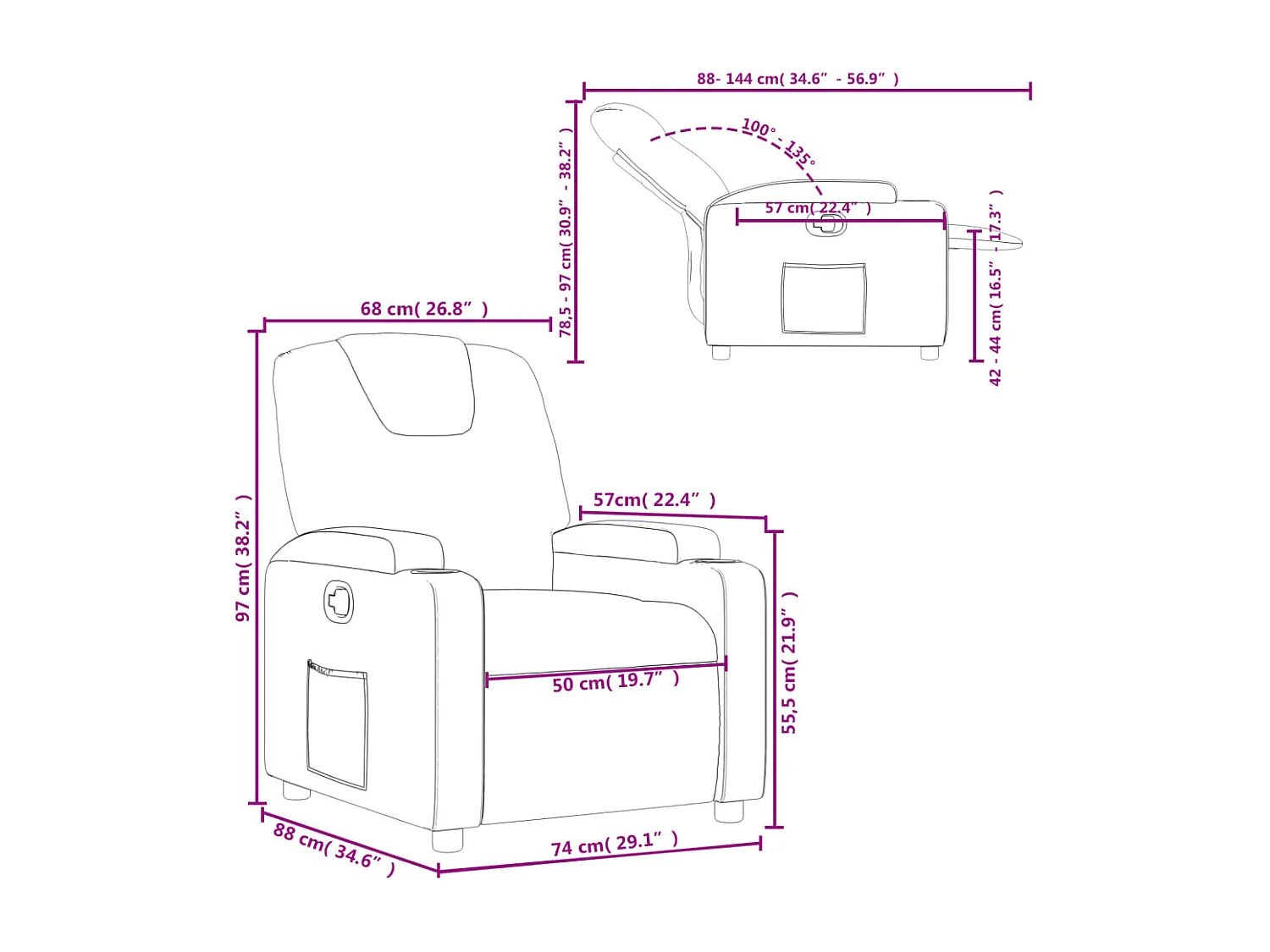 Poltrona reclinável couro artificial vermelho