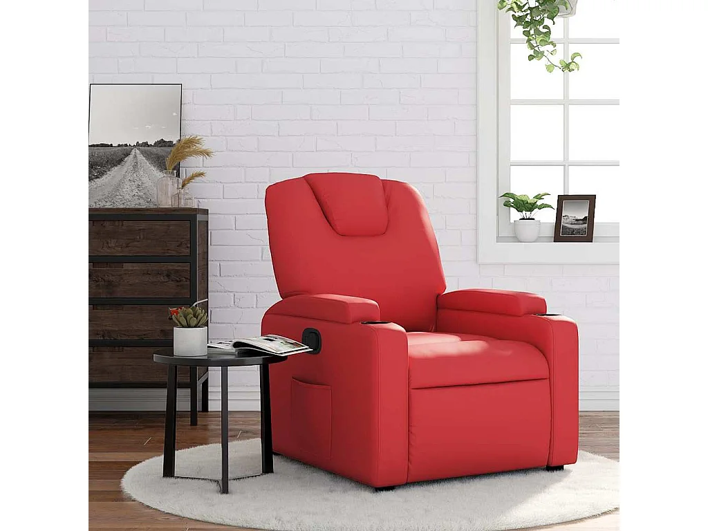 Sillón reclinable de cuero sintético rojo