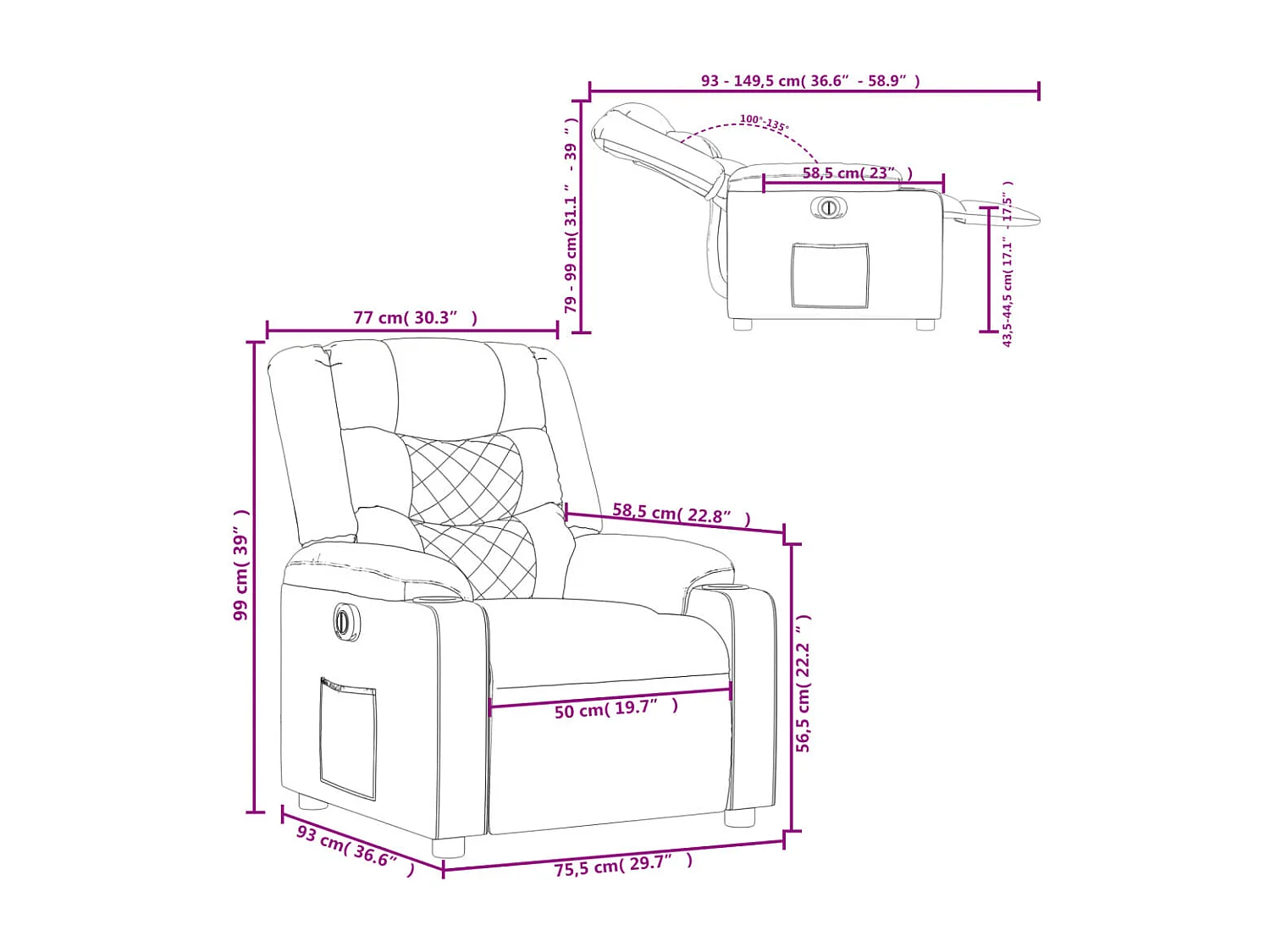 Fauteuil inclinable électrique Marron Similicuir