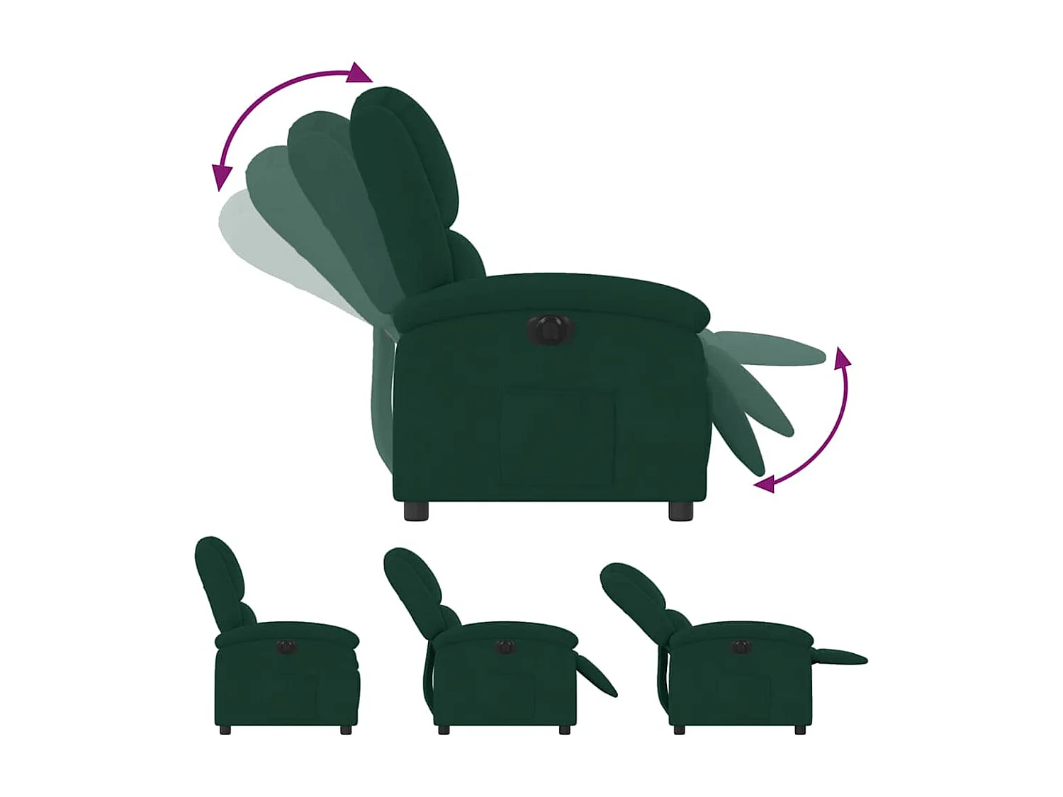 Sillón reclinable eléctrico de terciopelo verde oscuro
