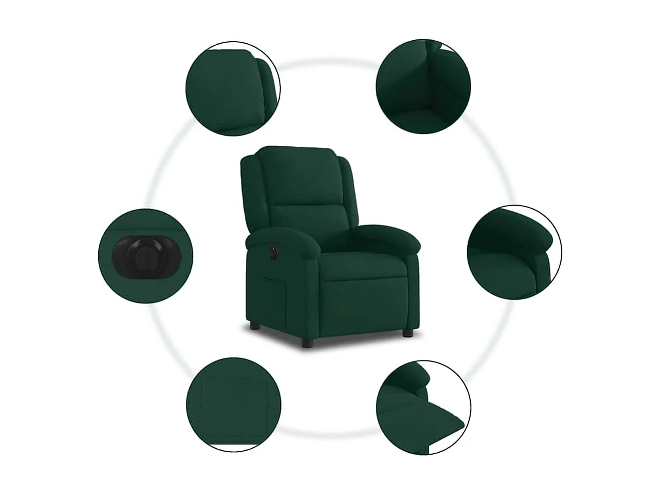 Sillón reclinable eléctrico de terciopelo verde oscuro