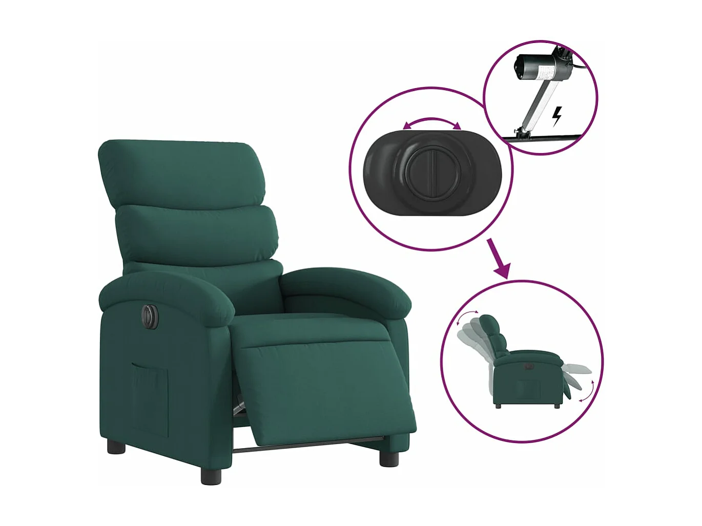 Fauteuil inclinable électrique Vert foncé Tissu