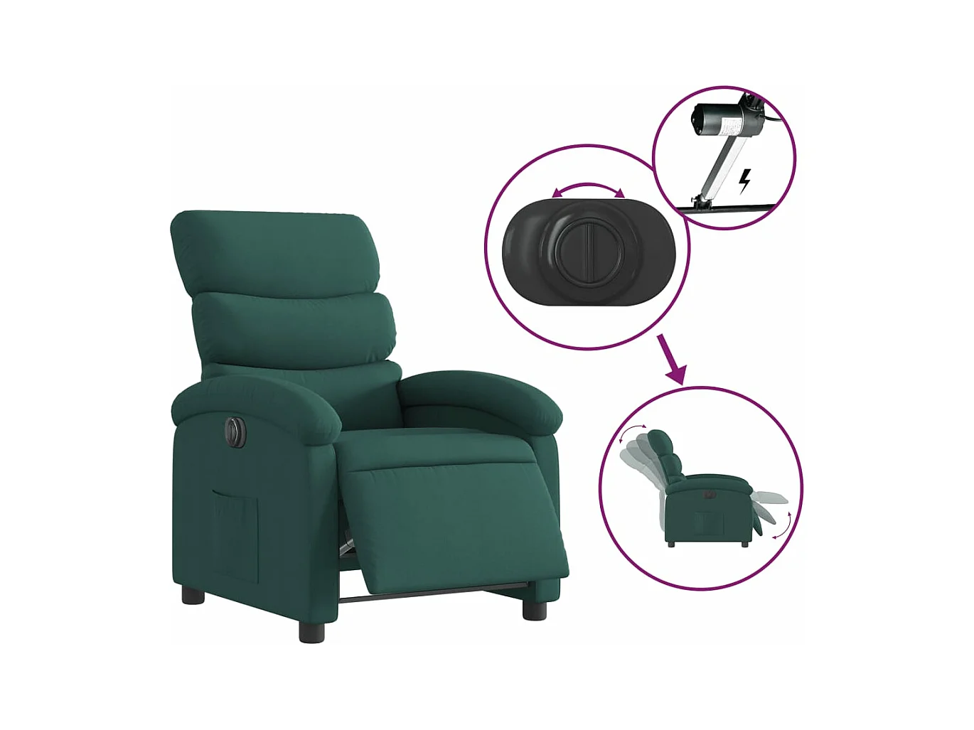 Fauteuil inclinable électrique Vert foncé Tissu