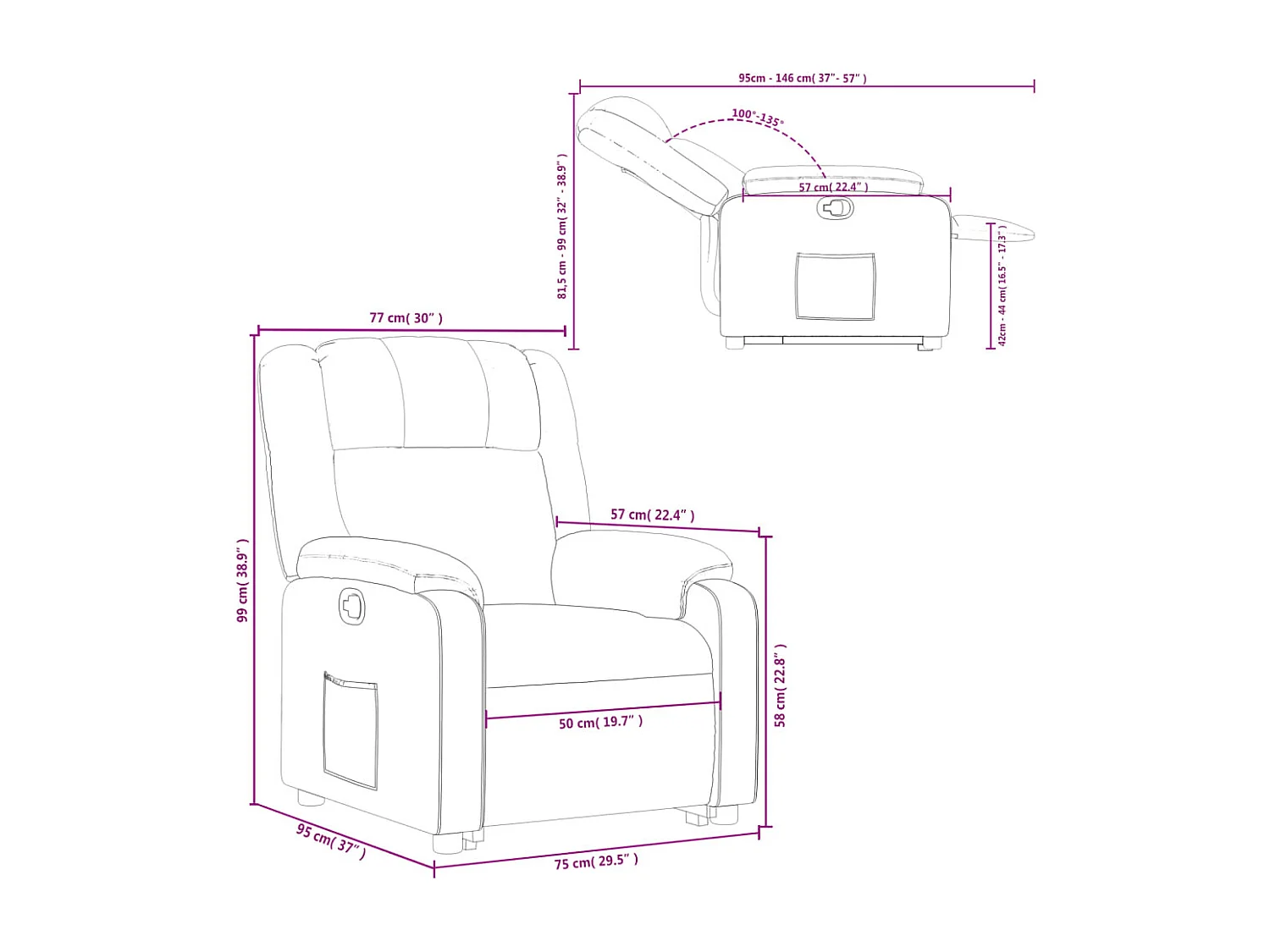 Fauteuil inclinable rouge bordeaux tissu