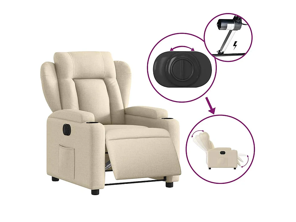 Fauteuil inclinable électrique Crème Tissu