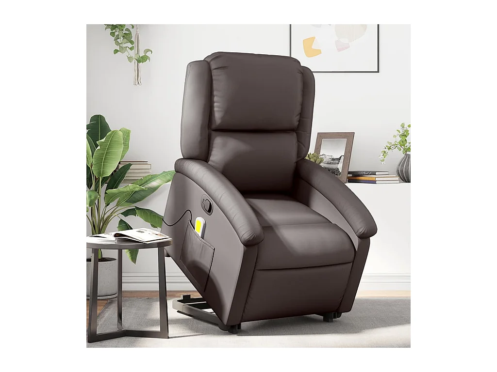 Fauteuil inclinable de massage marron foncé cuir véritable