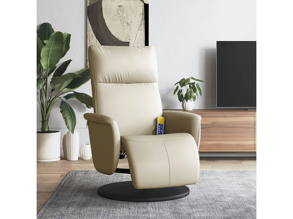 Massagesessel mit Fußteil Creme Kunstleder
