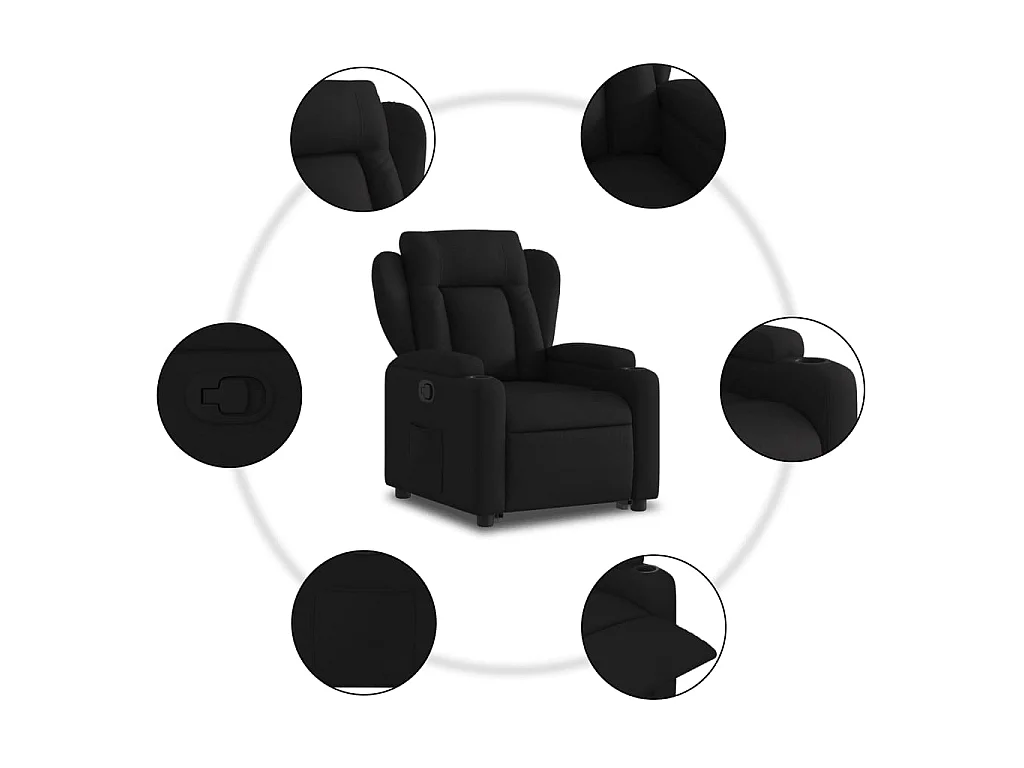 Poltrona Alzapersona Reclinabile Nera in Tessuto