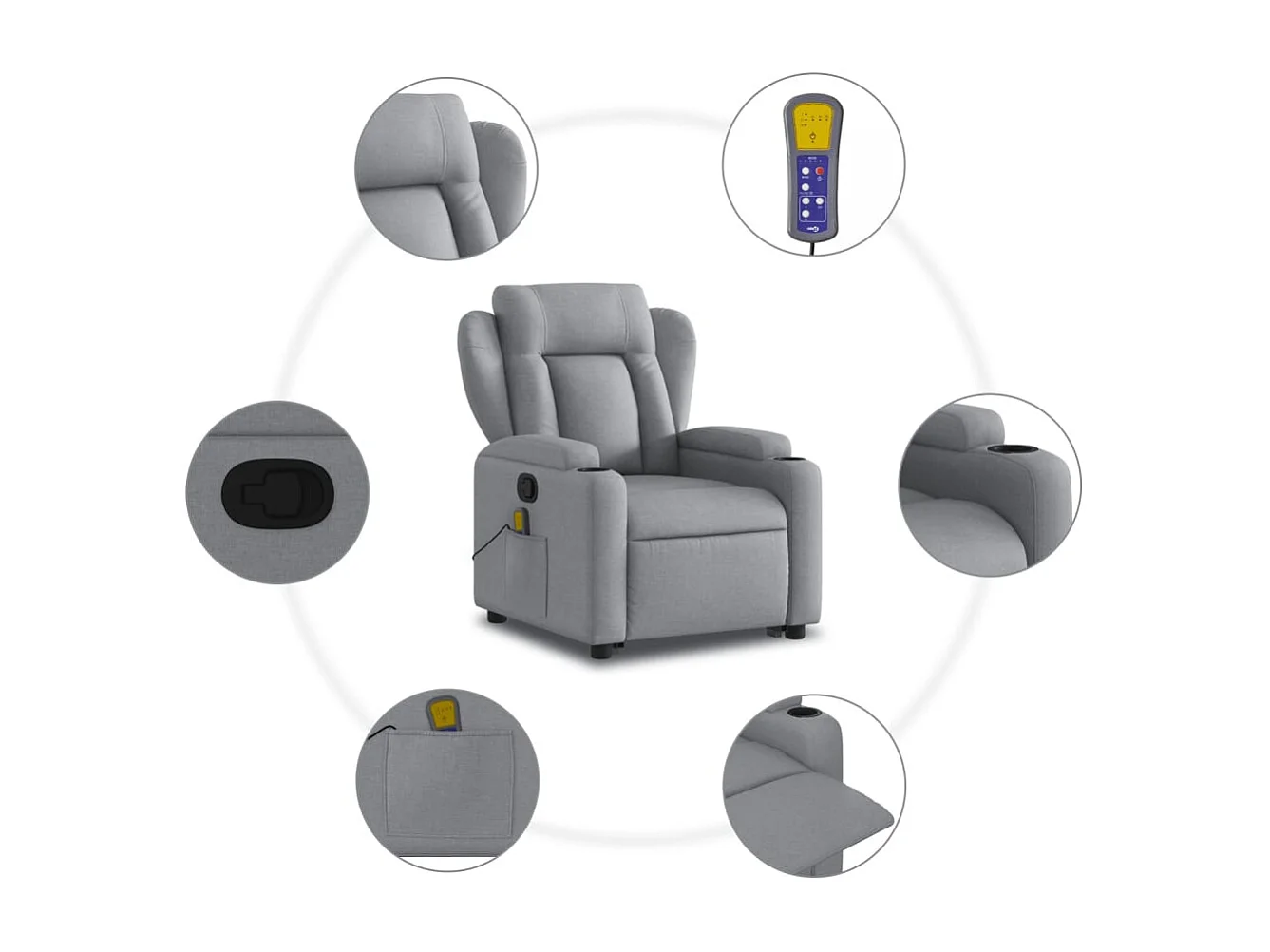 Fauteuil de massage inclinable Gris clair Tissu