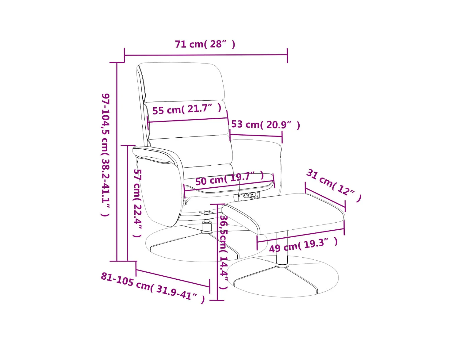 Fauteuil inclinable avec repose-pied noir similicuir