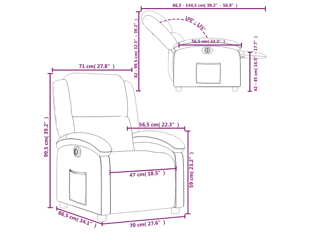 Fauteuil inclinable électrique Crème Tissu
