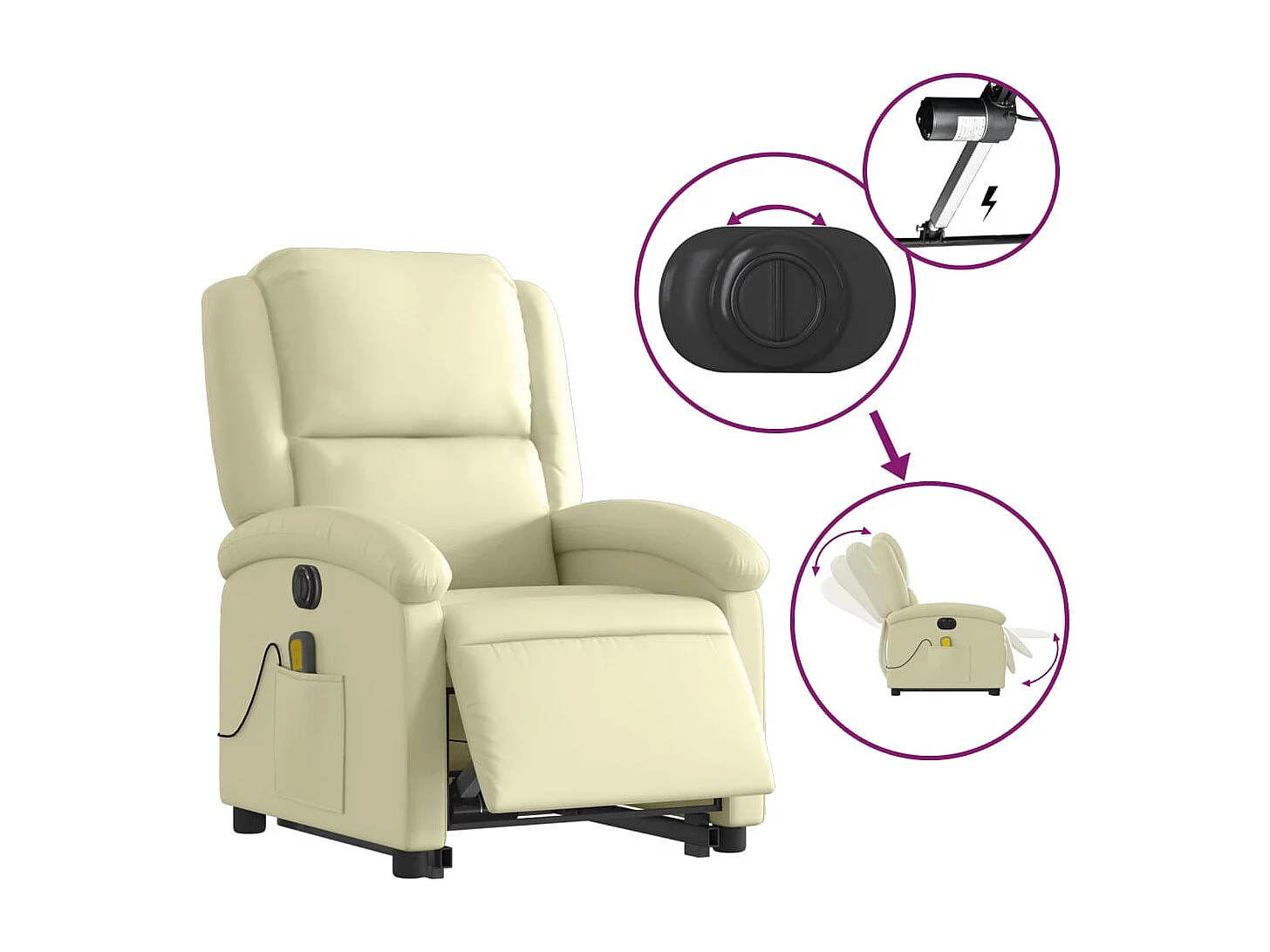 Massagesessel mit Aufstehhilfe Elektrisch Creme Echtleder