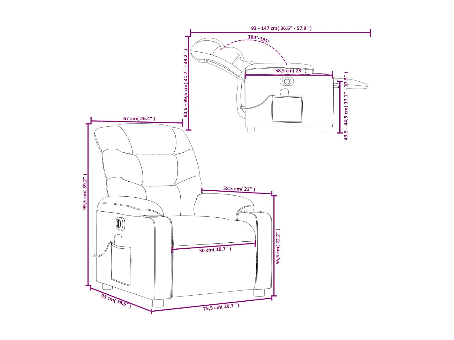 Fauteuil de massage inclinable électrique rouge bordeaux