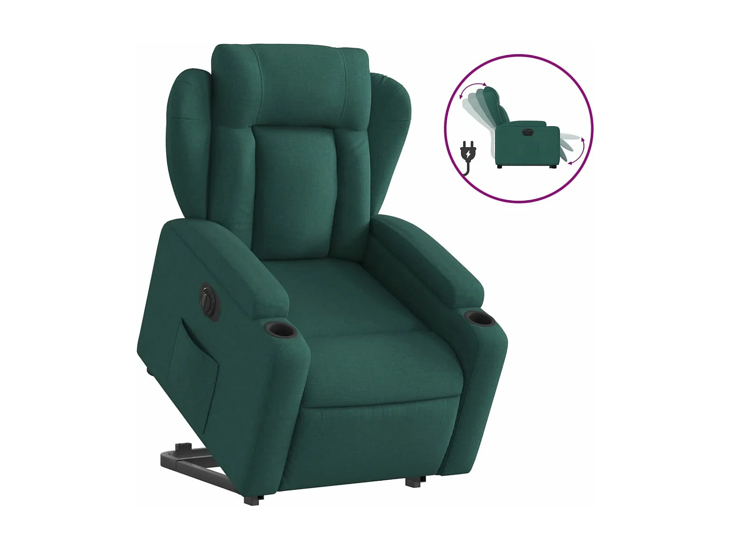 Sillón eléctrico reclinable elevable de tela verde oscuro