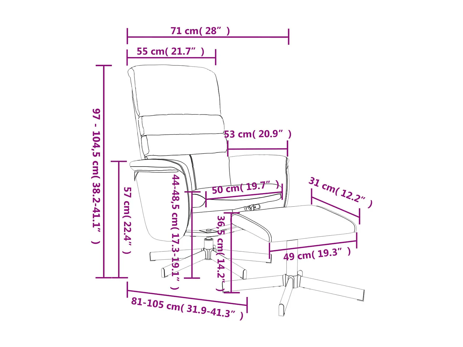 Sillón reclinable con reposapiés cuero sintético gris