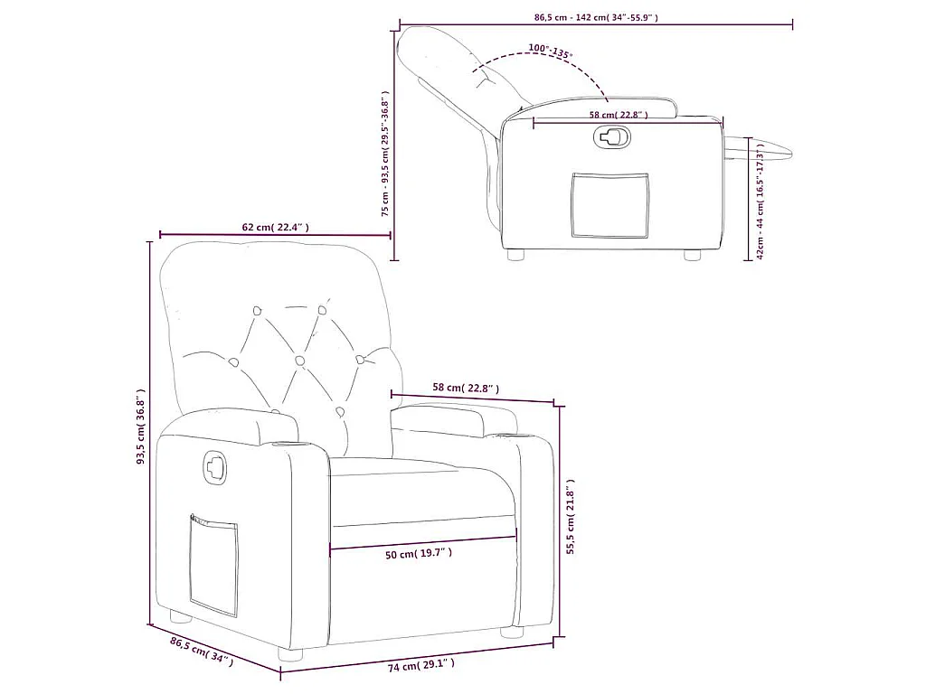 Fauteuil verstelbaar stof bruin