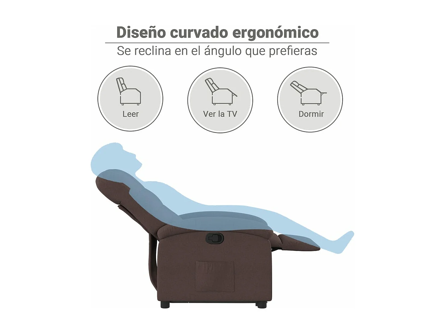 Sillón reclinable elevable tela marrón oscuro